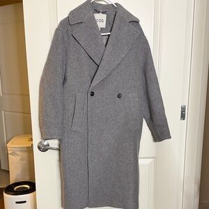 COS Women’s Charcoal Double-Breasted Wool Coat Oversized Minimalist